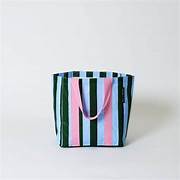 Green Blue Stripe Oversized Tote